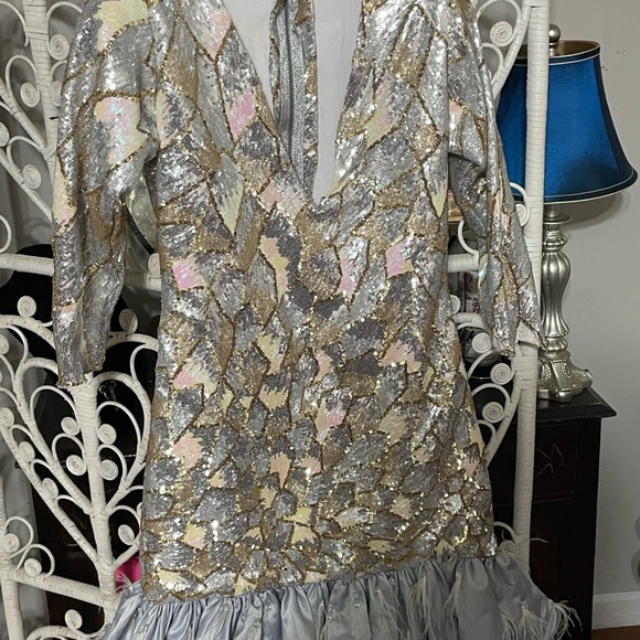 Silver and Gold Sequin Dress with Ruffle Hem - Picture 9 of 16